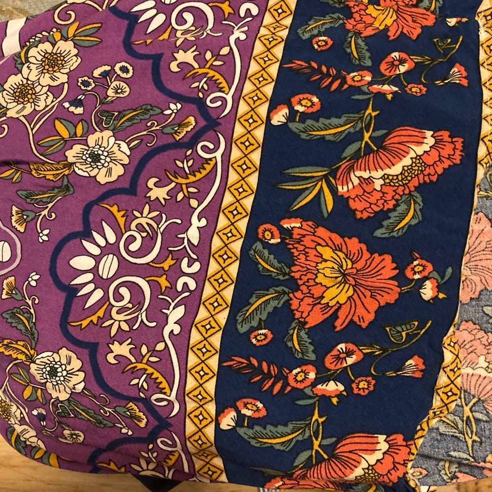 Cotton Bohemian Floral Patchwork Peasant Top - Purple & Navy - Picture 2 of 3